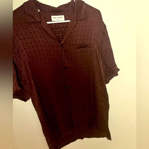 Saint Laurent men’s silk short sleeved button up shirt.